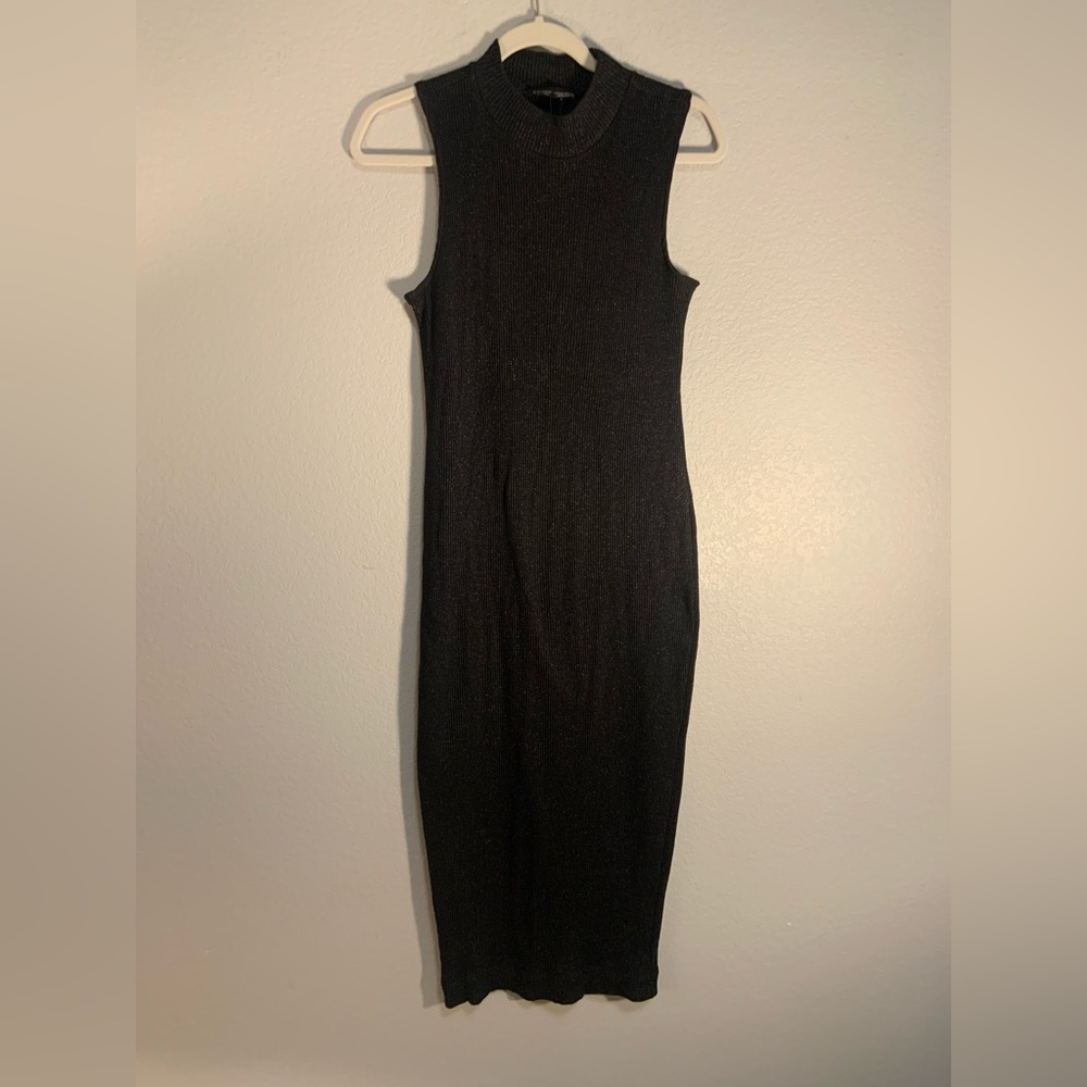 ZARA Sleeveless Minimalist Knit Maxi Black Dress with Silver Sparkle Accents 🖤✨